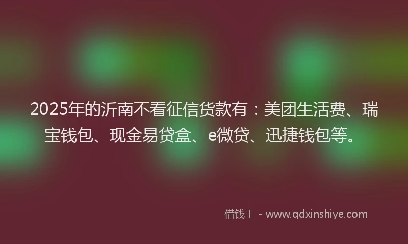 2025年的沂南不看征信货款有：美团生活费、瑞宝钱包、现金易贷盒、e微贷、迅捷钱包等。
