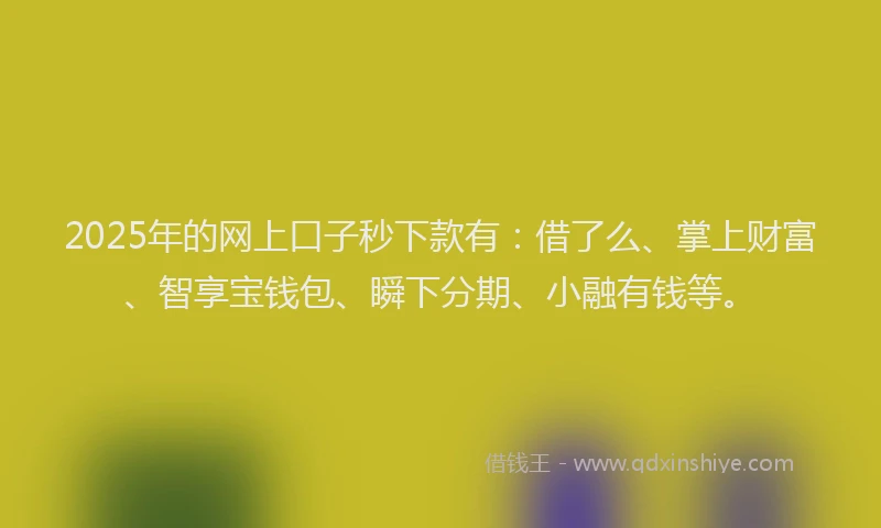 2025年的网上口子秒下款有：借了么、掌上财富、智享宝钱包、瞬下分期、小融有钱等。