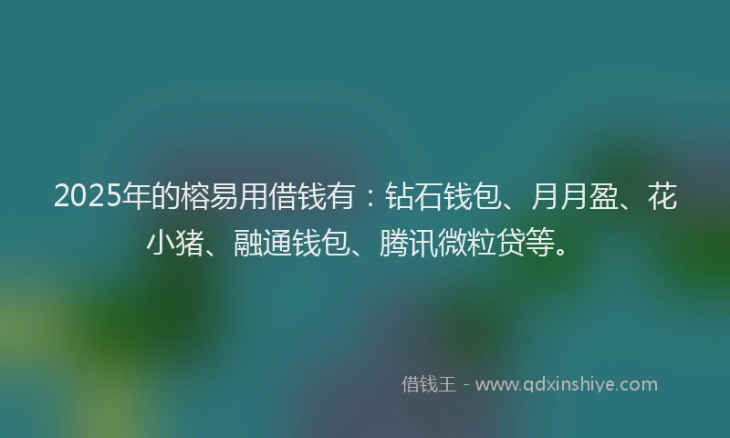 2025年的榕易用借钱有：钻石钱包、月月盈、花小猪、融通钱包、腾讯微粒贷等。