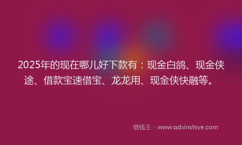 2025年的现在哪儿好下款有：现金白鸽、现金侠途、借款宝速借宝、龙龙用、现金侠快融等。
