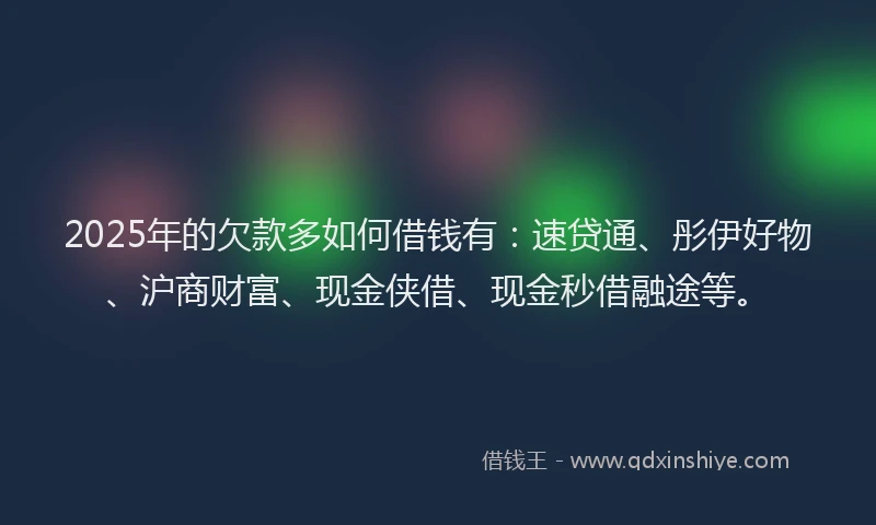 2025年的欠款多如何借钱有：速贷通、彤伊好物、沪商财富、现金侠借、现金秒借融途等。
