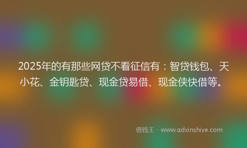 2025年的有那些网贷不看征信有：智贷钱包、天小花、金钥匙贷、现金贷易借、现金侠快借等。