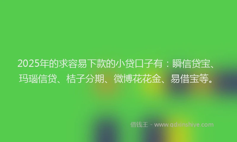 2025年的求容易下款的小贷口子有：瞬信贷宝、玛瑙信贷、桔子分期、微博花花金、易借宝等。