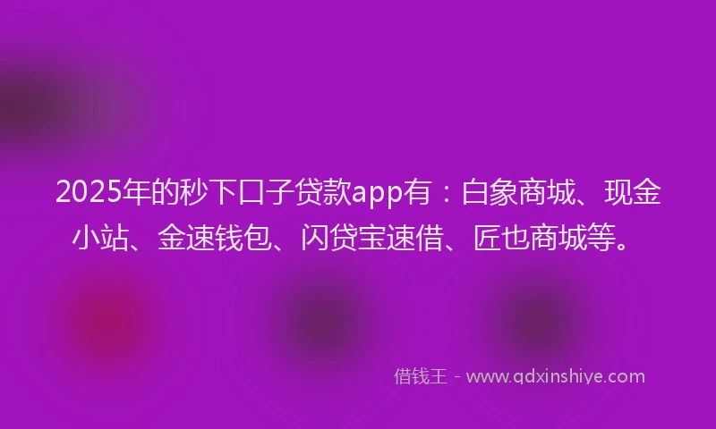 2025年的秒下口子贷款app有：白象商城、现金小站、金速钱包、闪贷宝速借、匠也商城等。