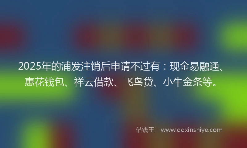 2025年的浦发注销后申请不过有：现金易融通、惠花钱包、祥云借款、飞鸟贷、小牛金条等。