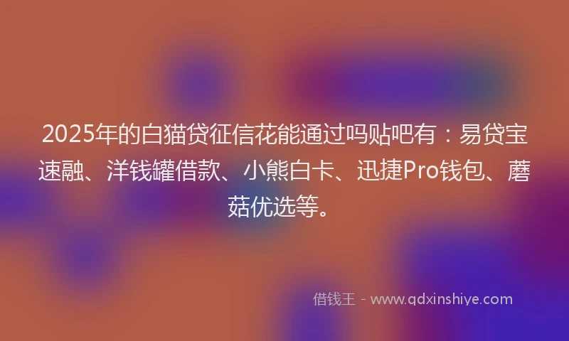 2025年的白猫贷征信花能通过吗贴吧有：易贷宝速融、洋钱罐借款、小熊白卡、迅捷Pro钱包、蘑菇优选等。