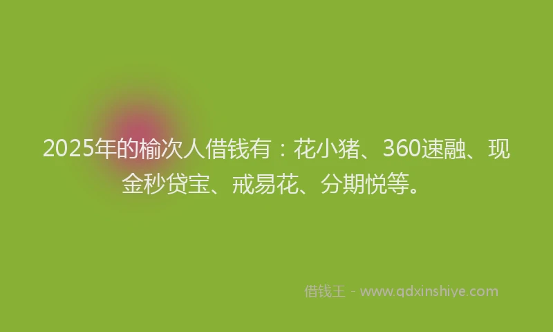 2025年的榆次人借钱有：花小猪、360速融、现金秒贷宝、戒易花、分期悦等。