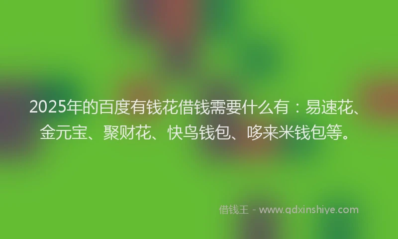 2025年的百度有钱花借钱需要什么有：易速花、金元宝、聚财花、快鸟钱包、哆来米钱包等。
