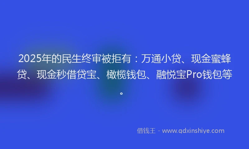 2025年的民生终审被拒有：万通小贷、现金蜜蜂贷、现金秒借贷宝、橄榄钱包、融悦宝Pro钱包等。