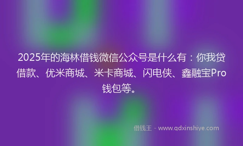 2025年的海林借钱微信公众号是什么有：你我贷借款、优米商城、米卡商城、闪电侠、鑫融宝Pro钱包等。