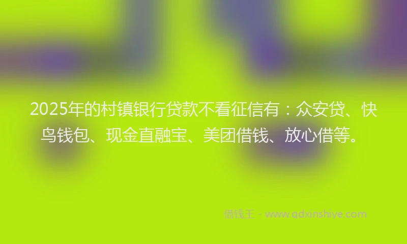 2025年的村镇银行贷款不看征信有：众安贷、快鸟钱包、现金直融宝、美团借钱、放心借等。