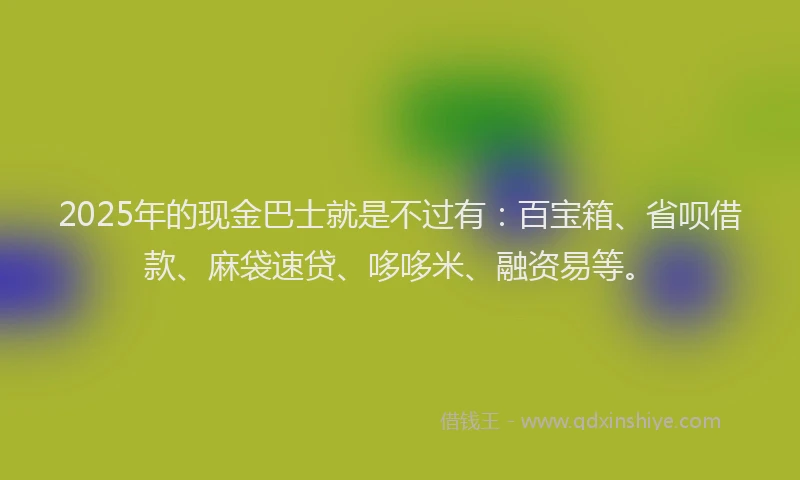 2025年的现金巴士就是不过有：百宝箱、省呗借款、麻袋速贷、哆哆米、融资易等。