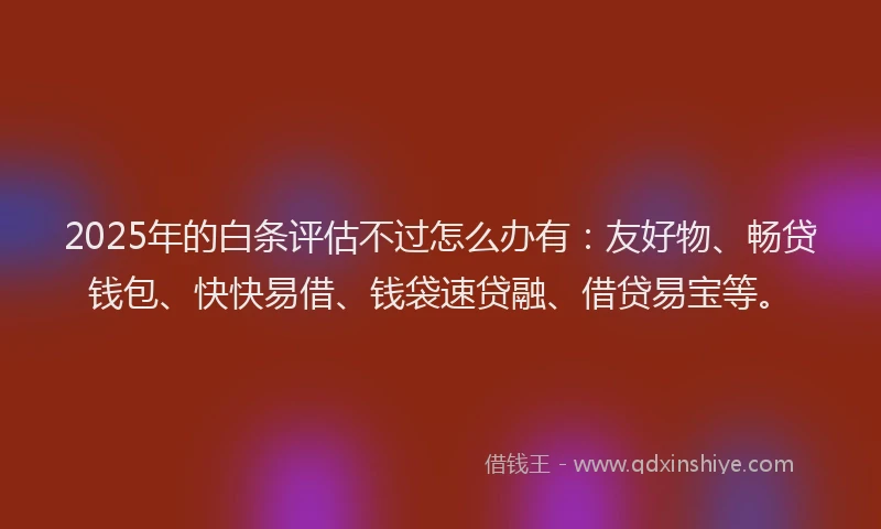 2025年的白条评估不过怎么办有：友好物、畅贷钱包、快快易借、钱袋速贷融、借贷易宝等。