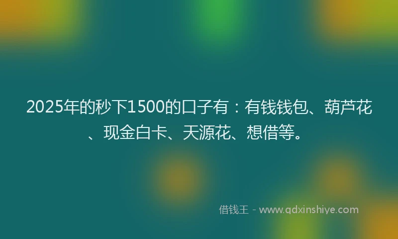 2025年的秒下1500的口子有：有钱钱包、葫芦花、现金白卡、天源花、想借等。