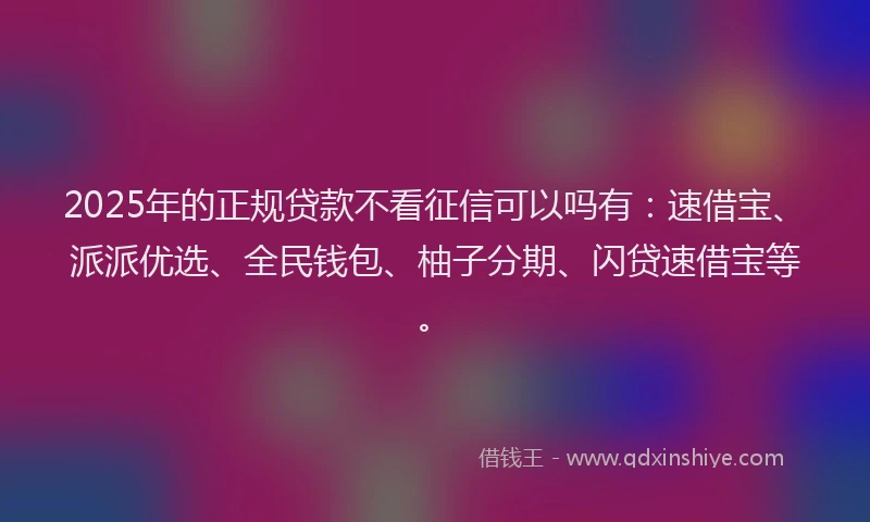 2025年的正规贷款不看征信可以吗有：速借宝、派派优选、全民钱包、柚子分期、闪贷速借宝等。