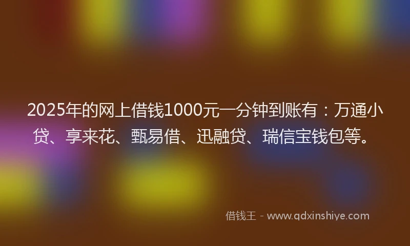 2025年的网上借钱1000元一分钟到账有：万通小贷、享来花、甄易借、迅融贷、瑞信宝钱包等。