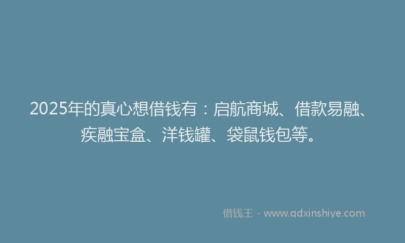 2025年的真心想借钱有：启航商城、借款易融、疾融宝盒、洋钱罐、袋鼠钱包等。