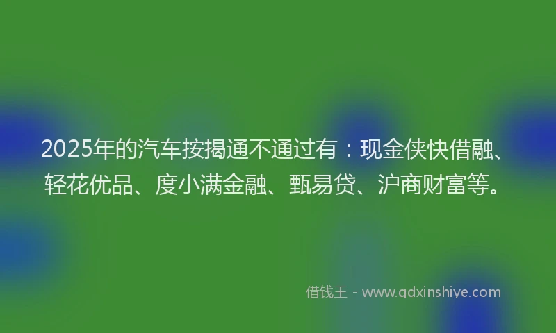 2025年的汽车按揭通不通过有：现金侠快借融、轻花优品、度小满金融、甄易贷、沪商财富等。