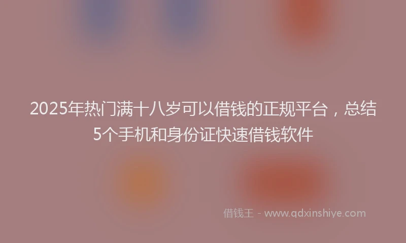 2025年热门满十八岁可以借钱的正规平台，总结5个手机和身份证快速借钱软件