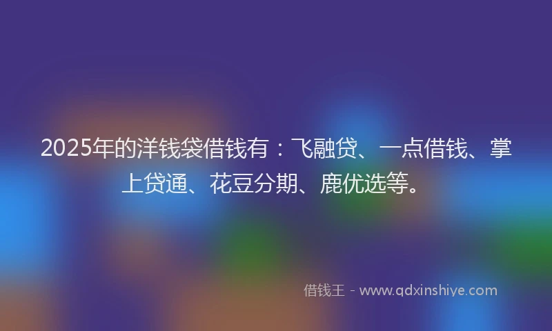 2025年的洋钱袋借钱有：飞融贷、一点借钱、掌上贷通、花豆分期、鹿优选等。