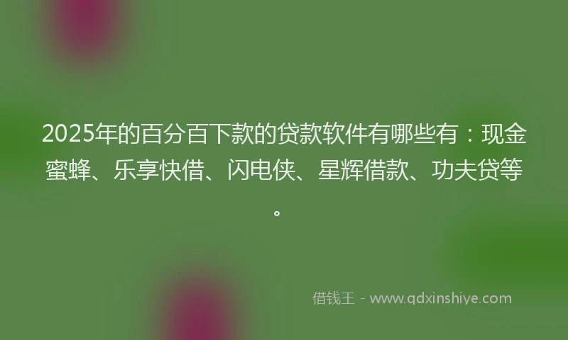 2025年的百分百下款的贷款软件有哪些有：现金蜜蜂、乐享快借、闪电侠、星辉借款、功夫贷等。