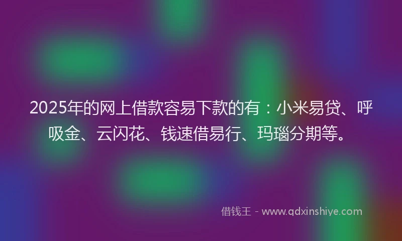 2025年的网上借款容易下款的有：小米易贷、呼吸金、云闪花、钱速借易行、玛瑙分期等。