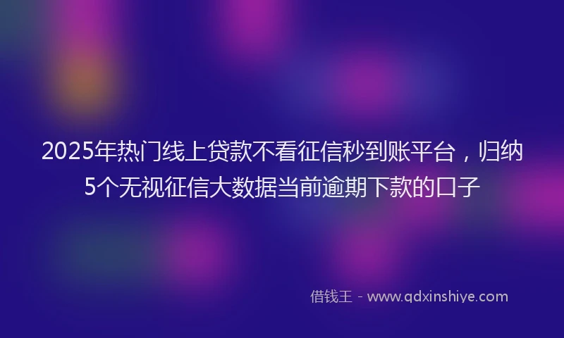 2025年热门线上贷款不看征信秒到账平台，归纳5个无视征信大数据当前逾期下款的口子