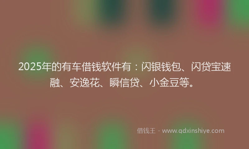 2025年的有车借钱软件有：闪银钱包、闪贷宝速融、安逸花、瞬信贷、小金豆等。