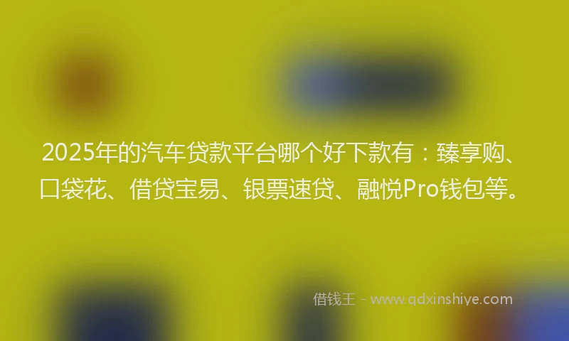 2025年的汽车贷款平台哪个好下款有：臻享购、口袋花、借贷宝易、银票速贷、融悦Pro钱包等。