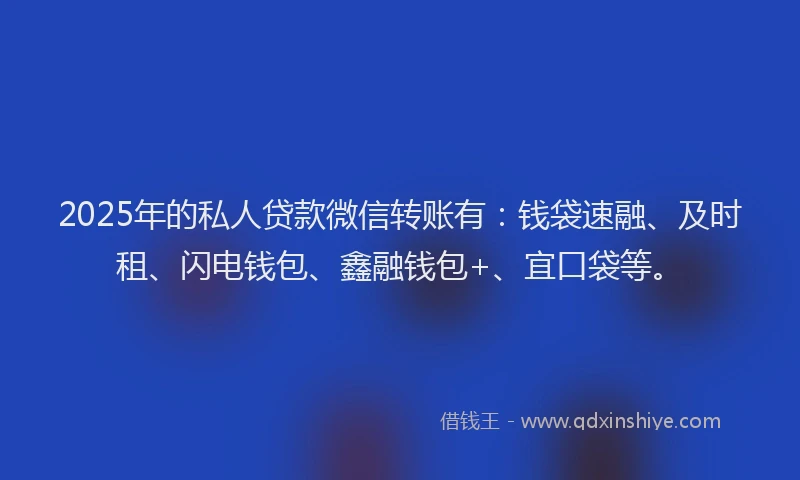 2025年的私人贷款微信转账有：钱袋速融、及时租、闪电钱包、鑫融钱包+、宜口袋等。
