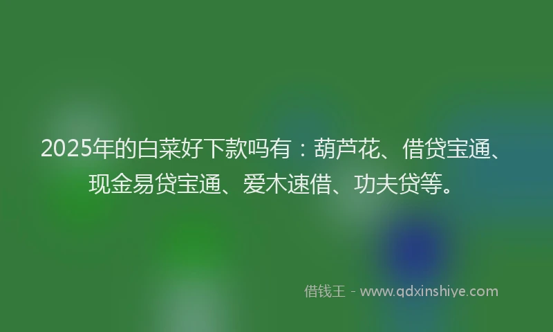 2025年的白菜好下款吗有：葫芦花、借贷宝通、现金易贷宝通、爱木速借、功夫贷等。