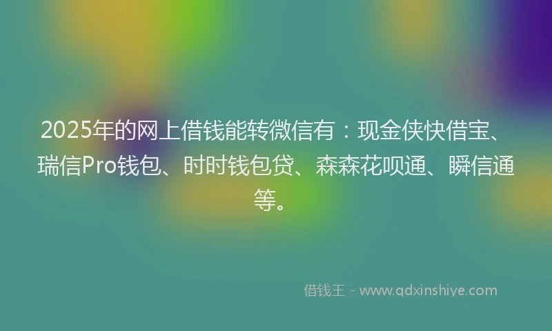 2025年的网上借钱能转微信有：现金侠快借宝、瑞信Pro钱包、时时钱包贷、森森花呗通、瞬信通等。