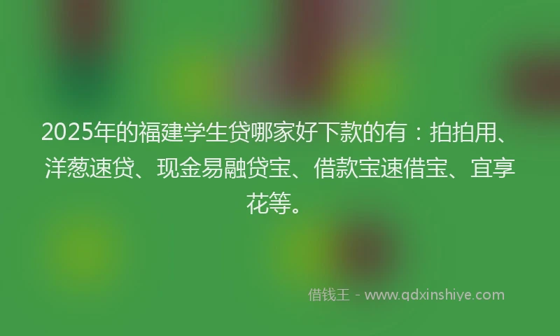 2025年的福建学生贷哪家好下款的有：拍拍用、洋葱速贷、现金易融贷宝、借款宝速借宝、宜享花等。