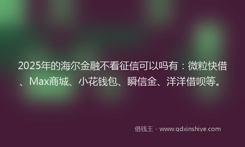 2025年的海尔金融不看征信可以吗有：微粒快借、Max商城、小花钱包、瞬信金、洋洋借呗等。