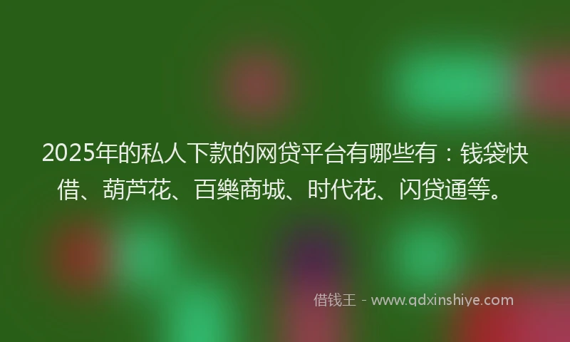 2025年的私人下款的网贷平台有哪些有：钱袋快借、葫芦花、百樂商城、时代花、闪贷通等。