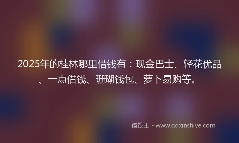 2025年的桂林哪里借钱有：现金巴士、轻花优品、一点借钱、珊瑚钱包、萝卜易购等。