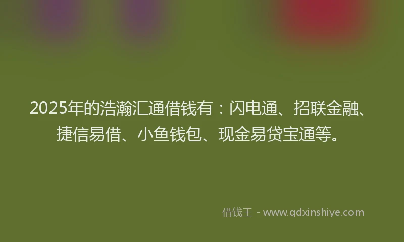 2025年的浩瀚汇通借钱有：闪电通、招联金融、捷信易借、小鱼钱包、现金易贷宝通等。