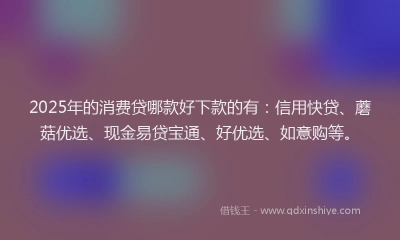 2025年的消费贷哪款好下款的有：信用快贷、蘑菇优选、现金易贷宝通、好优选、如意购等。