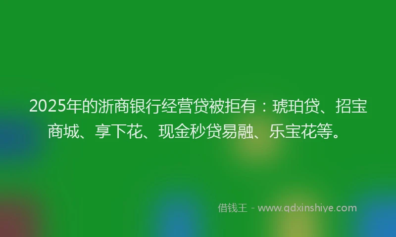 2025年的浙商银行经营贷被拒有：琥珀贷、招宝商城、享下花、现金秒贷易融、乐宝花等。