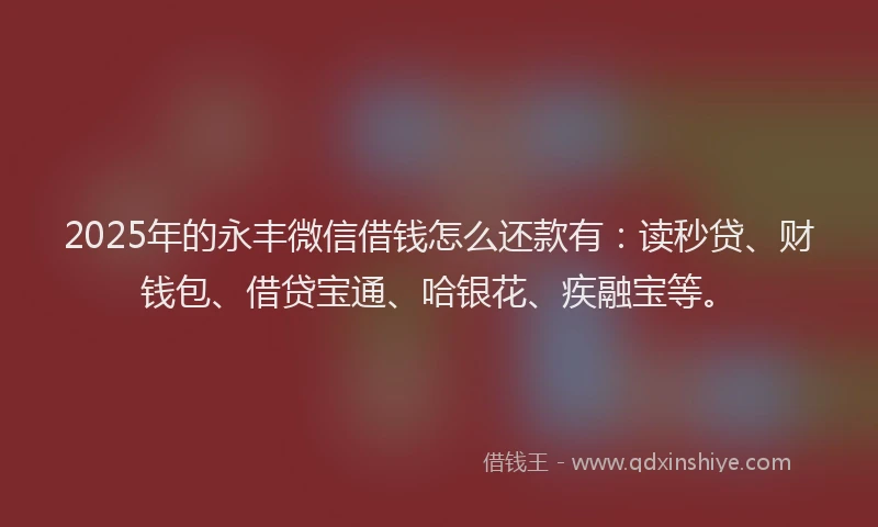 2025年的永丰微信借钱怎么还款有：读秒贷、财钱包、借贷宝通、哈银花、疾融宝等。