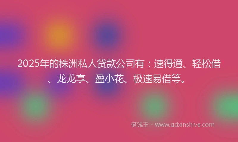 2025年的株洲私人贷款公司有：速得通、轻松借、龙龙享、盈小花、极速易借等。