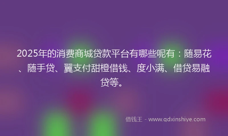 2025年的消费商城贷款平台有哪些呢有：随易花、随手贷、翼支付甜橙借钱、度小满、借贷易融贷等。