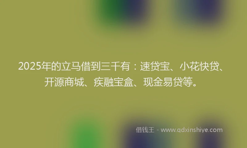 2025年的立马借到三千有：速贷宝、小花快贷、开源商城、疾融宝盒、现金易贷等。