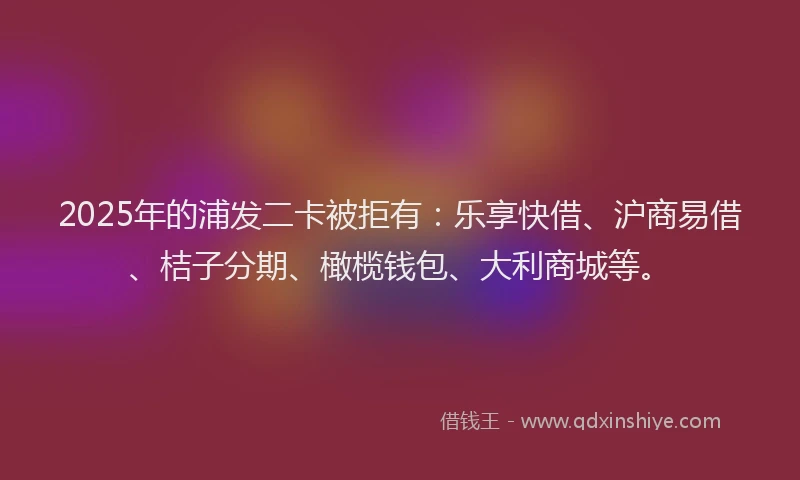 2025年的浦发二卡被拒有：乐享快借、沪商易借、桔子分期、橄榄钱包、大利商城等。