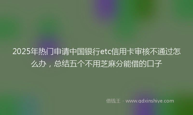 2025年热门申请中国银行etc信用卡审核不通过怎么办，总结五个不用芝麻分能借的口子