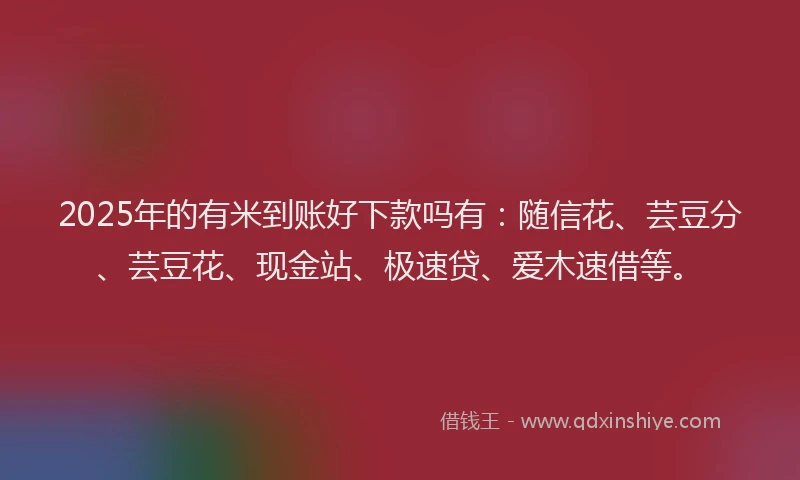 2025年的有米到账好下款吗有：随信花、芸豆分、芸豆花、现金站、极速贷、爱木速借等。