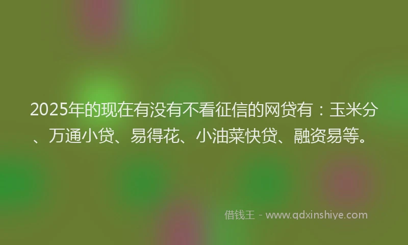 2025年的现在有没有不看征信的网贷有：玉米分、万通小贷、易得花、小油菜快贷、融资易等。