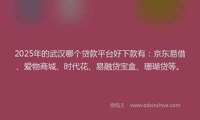 2025年的武汉哪个贷款平台好下款有：京东易借、爱物商城、时代花、易融贷宝盒、珊瑚贷等。