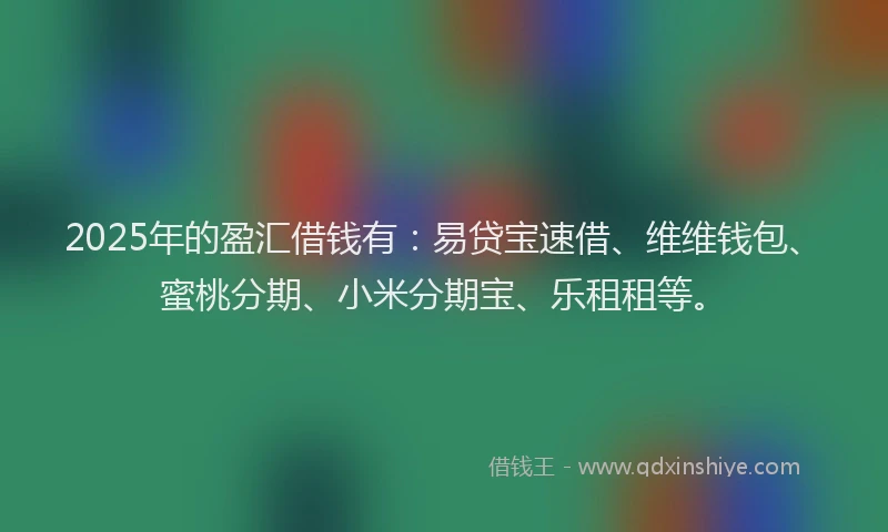 2025年的盈汇借钱有：易贷宝速借、维维钱包、蜜桃分期、小米分期宝、乐租租等。