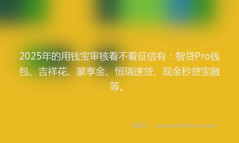 2025年的用钱宝审核看不看征信有：智贷Pro钱包、吉祥花、蒙享金、恒瑞速贷、现金秒贷宝融等。